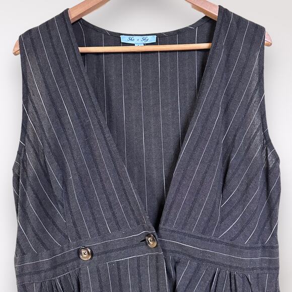 She+Sky L Open Buttoned Pinafore Dress Striped Nautical Spring Festival - Picture 2 of 6